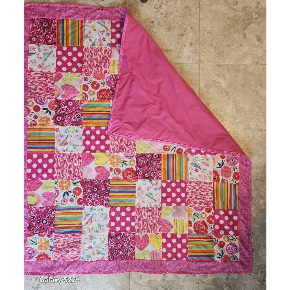 Bright colored patchwork baby quilt, homemade NWOT